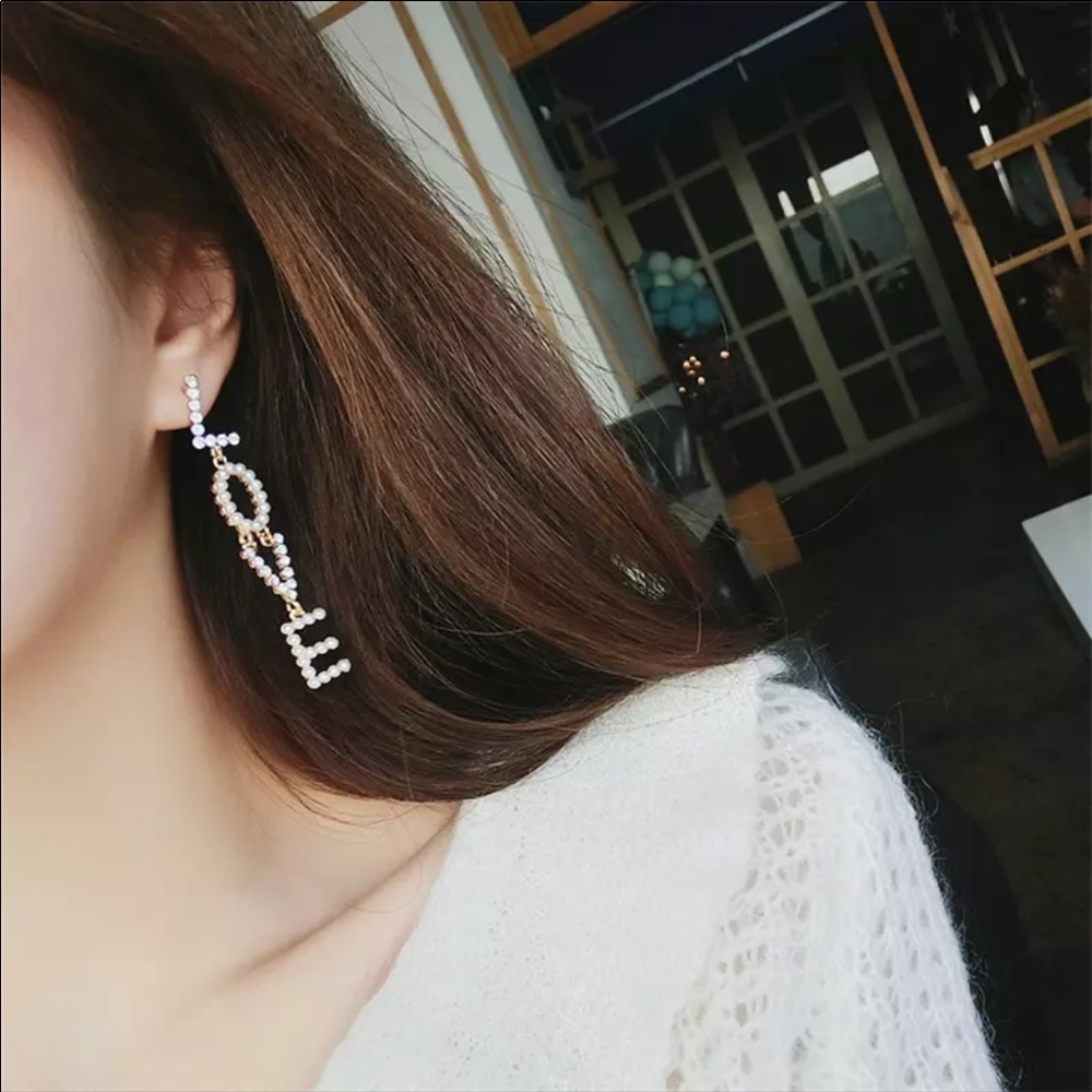 Love Gold Tone Long Earrings - Picture 5 of 5